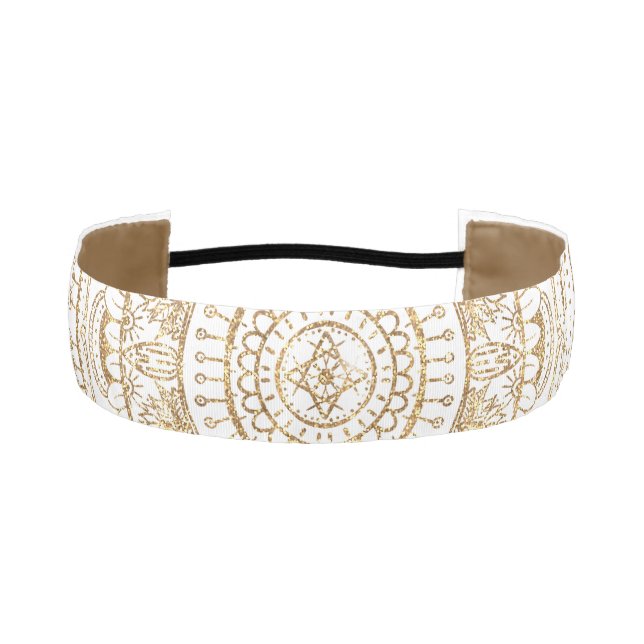 Elegant White & Gold Mandala Hand Drawn Design Athletic Headband (Front)