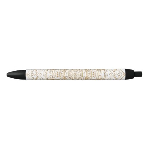 Elegant White  Gold Mandala Hand Drawn Design Black Ink Pen