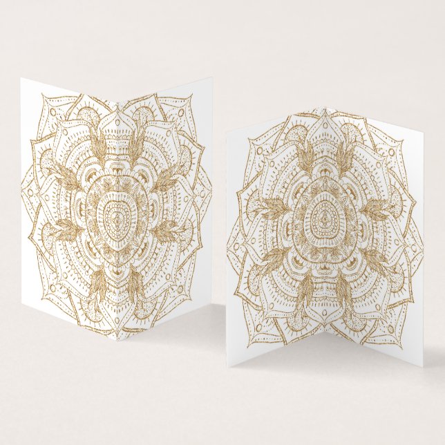 Elegant White & Gold Mandala Hand Drawn Design Business Card (Inside and Outside)