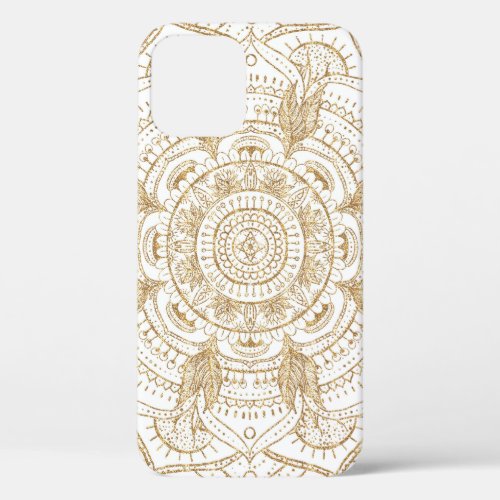 Elegant White  Gold Mandala Hand Drawn Design iPhone 12 Pro Case