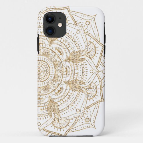 Elegant White  Gold Mandala Hand Drawn Design iPhone 11 Case