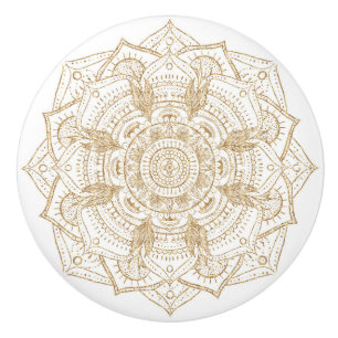 Elegant White & Gold Mandala Hand Drawn Design Ceramic Knob
