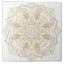 Elegant White & Gold Mandala Hand Drawn Design Ceramic Tile