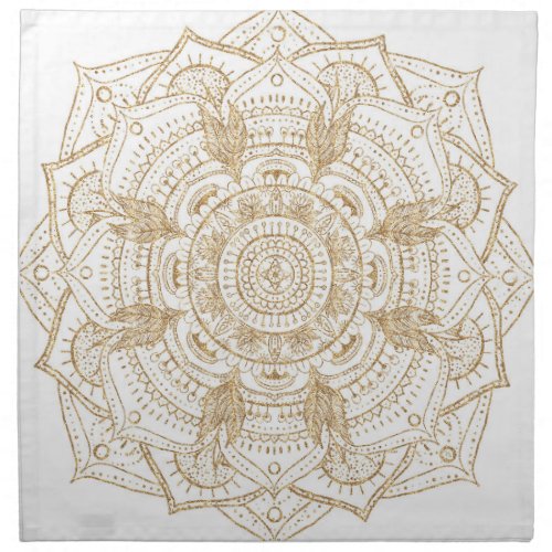 Elegant White  Gold Mandala Hand Drawn Design Cloth Napkin