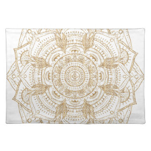 Elegant White & Gold Mandala Hand Drawn Design Cloth Placemat