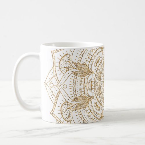 Elegant White  Gold Mandala Hand Drawn Design Coffee Mug