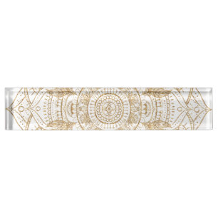 Elegant White & Gold Mandala Hand Drawn Design Desk Name Plate