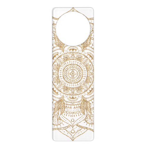 Elegant White  Gold Mandala Hand Drawn Design Door Hanger
