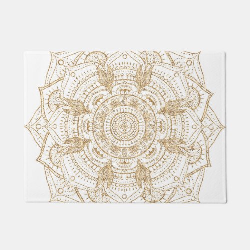 Elegant White  Gold Mandala Hand Drawn Design Doormat