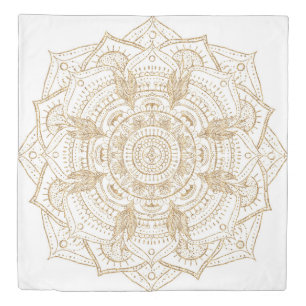 Elegant White & Gold Mandala Hand Drawn Design Duvet Cover