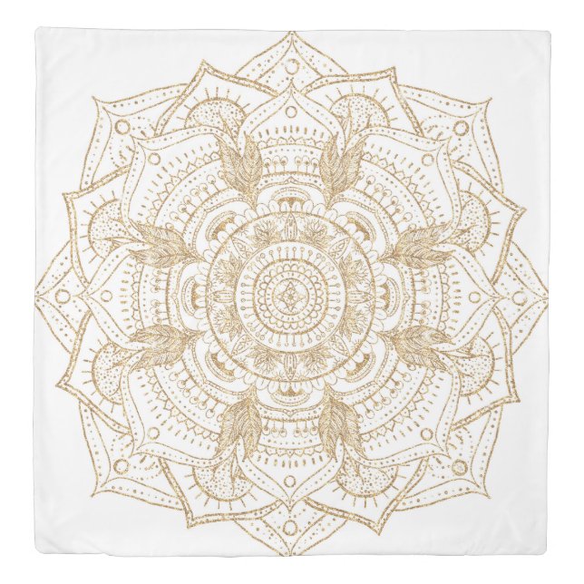 Elegant White & Gold Mandala Hand Drawn Design Duvet Cover (Front)