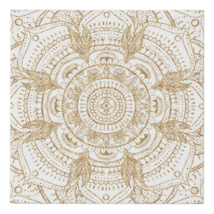 Elegant White & Gold Mandala Hand Drawn Design Faux Canvas Print