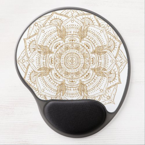 Elegant White  Gold Mandala Hand Drawn Design Gel Mouse Pad
