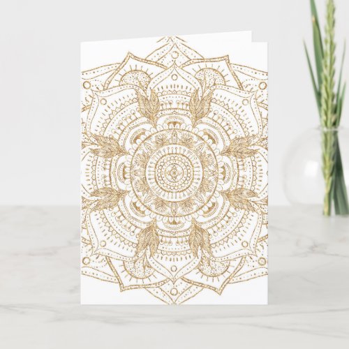 Elegant White  Gold Mandala Hand Drawn Design Holiday Card