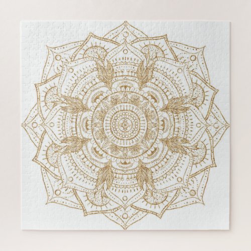 Elegant White  Gold Mandala Hand Drawn Design Jigsaw Puzzle