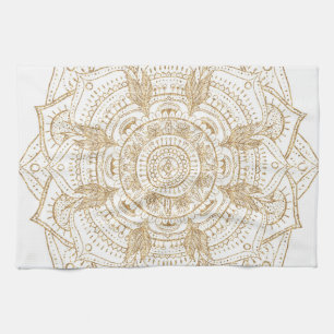 Elegant White & Gold Mandala Hand Drawn Design Kitchen Towel
