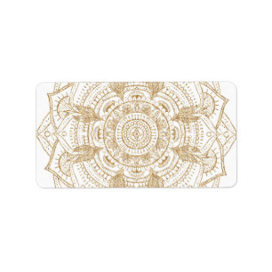 Elegant White & Gold Mandala Hand Drawn Design Label