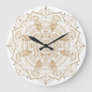 Elegant White & Gold Mandala Hand Drawn Design Large Clock