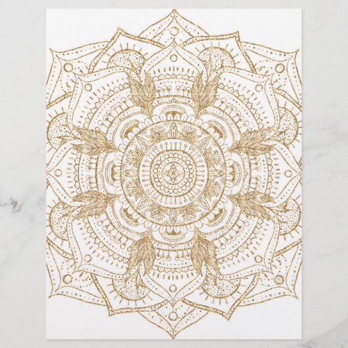 Elegant White  Gold Mandala Hand Drawn Design Letterhead
