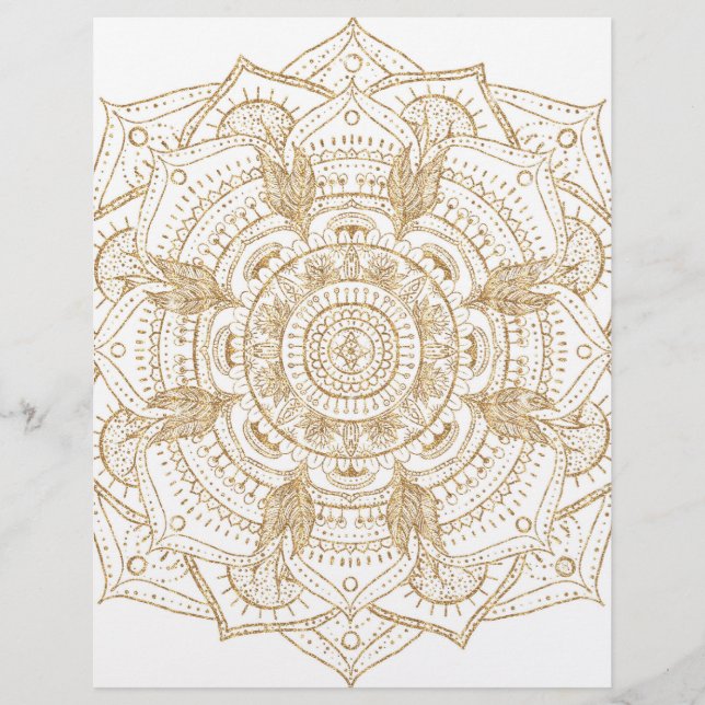 Elegant White & Gold Mandala Hand Drawn Design Letterhead (Front)
