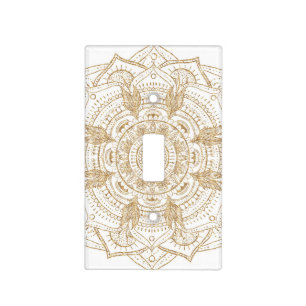 Elegant White & Gold Mandala Hand Drawn Design Light Switch Cover