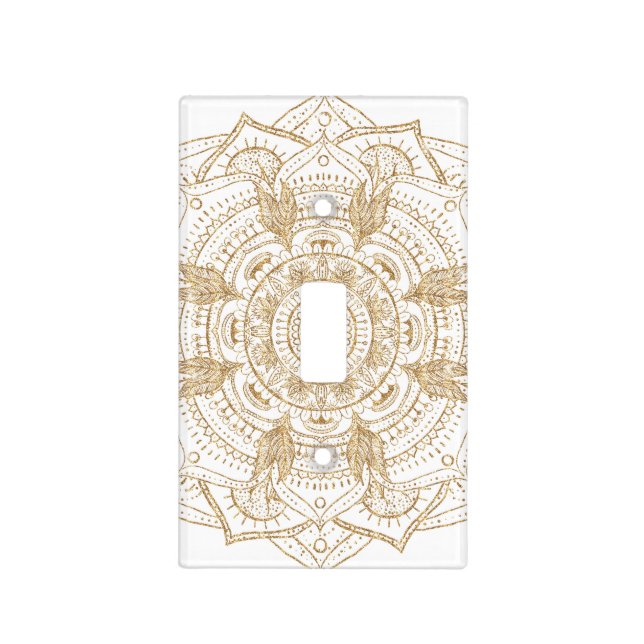 Elegant White & Gold Mandala Hand Drawn Design Light Switch Cover (Front)