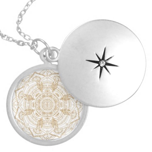 Elegant White  Gold Mandala Hand Drawn Design Locket Necklace