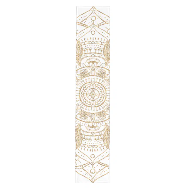 Elegant White & Gold Mandala Hand Drawn Design Medium Table Runner | Zazzle
