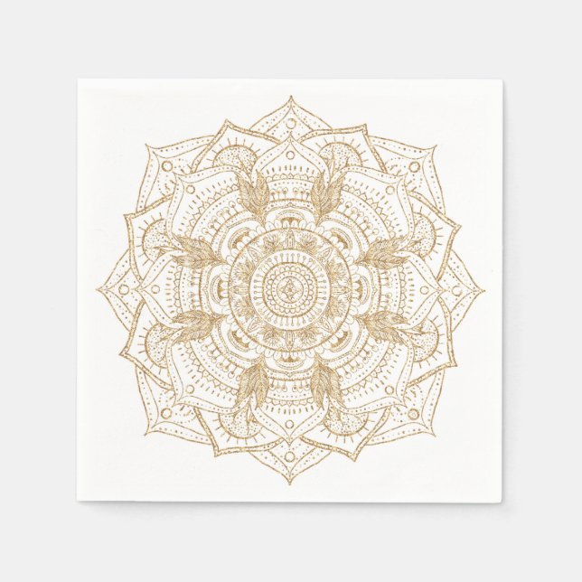 Elegant White & Gold Mandala Hand Drawn Design Napkins (Front)
