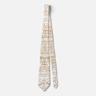 Elegant White & Gold Mandala Hand Drawn Design Neck Tie