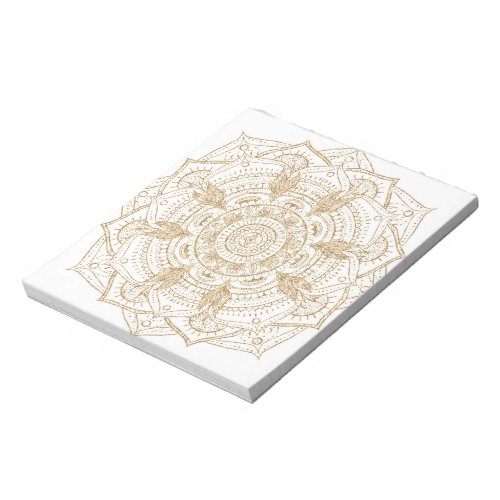 Elegant White  Gold Mandala Hand Drawn Design Notepad