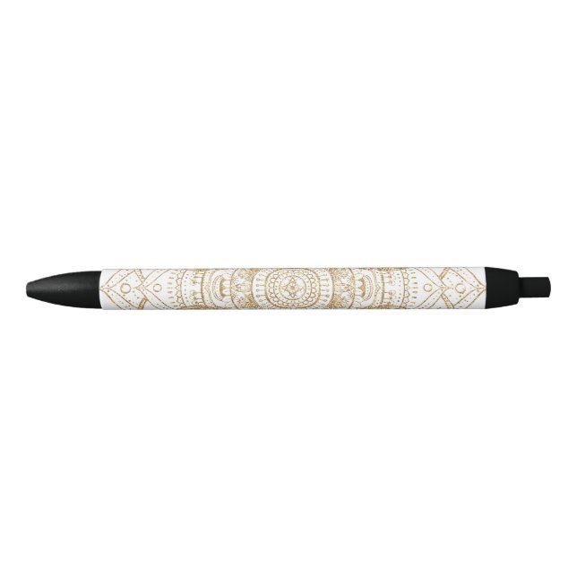 Elegant White & Gold Mandala Hand Drawn Design Pen (Front)