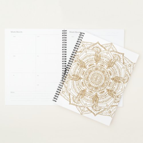 Elegant White  Gold Mandala Hand Drawn Design Planner