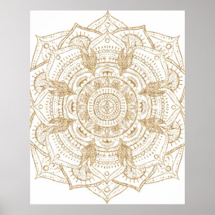 Elegant White & Gold Mandala Hand Drawn Design Poster