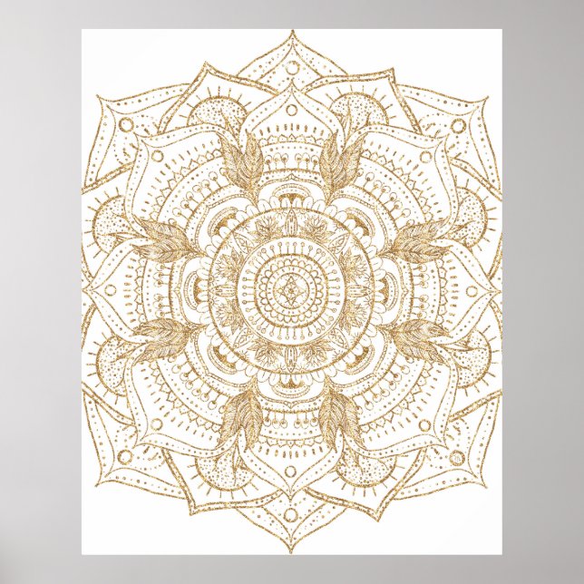 Elegant White & Gold Mandala Hand Drawn Design Poster (Front)