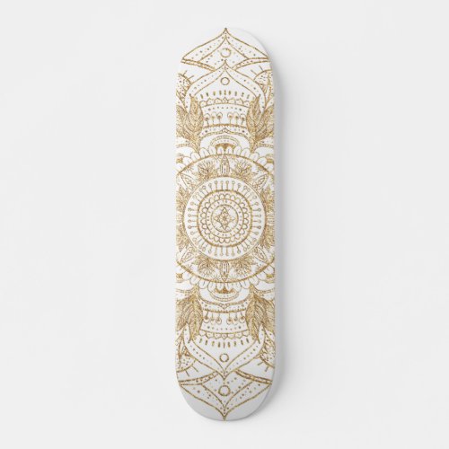 Elegant White  Gold Mandala Hand Drawn Design Skateboard