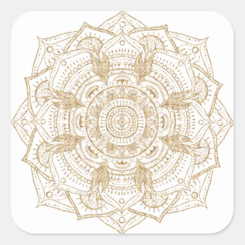Elegant White  Gold Mandala Hand Drawn Design Square Sticker