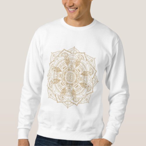 Elegant White  Gold Mandala Hand Drawn Design Sweatshirt