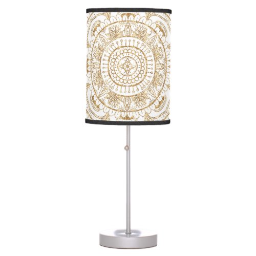 Elegant White  Gold Mandala Hand Drawn Design Table Lamp