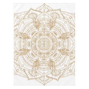 Elegant White & Gold Mandala Hand Drawn Design Tablecloth