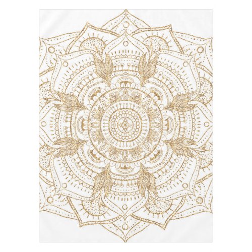 Elegant White  Gold Mandala Hand Drawn Design Tablecloth