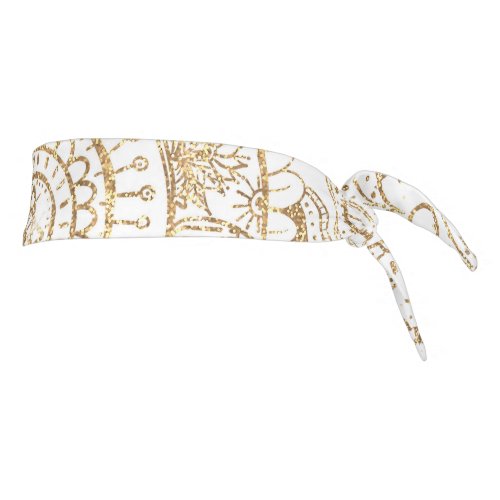 Elegant White  Gold Mandala Hand Drawn Design Tie Headband