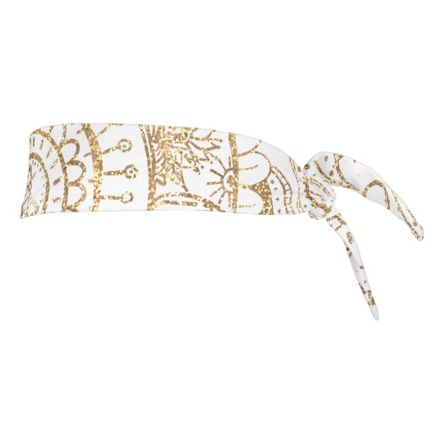 Elegant White & Gold Mandala Hand Drawn Design Tie Headband (Rotate 90)