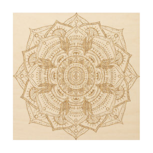 Elegant White & Gold Mandala Hand Drawn Design Wood Wall Art