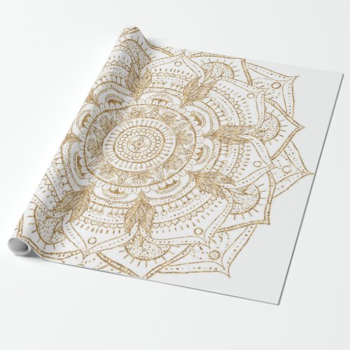 Elegant White  Gold Mandala Hand Drawn Design Wrapping Paper