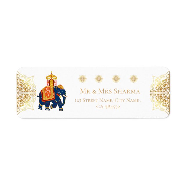 Elegant White Gold Mandala Indian Wedding Address Label (Front)