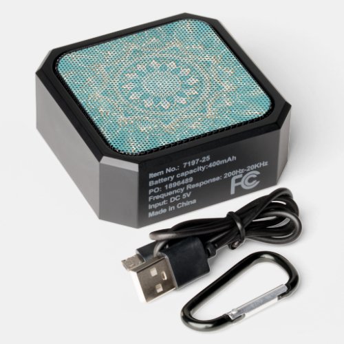 Elegant White Gold Mandala Sky Blue Bluetooth Speaker