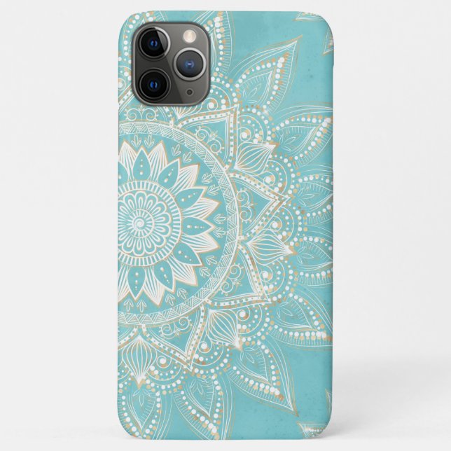 Elegant White Gold Mandala Sky Blue Design Case-Mate iPhone Case (Back)