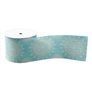 Elegant White Gold Mandala Sky Blue Design Grosgrain Ribbon
