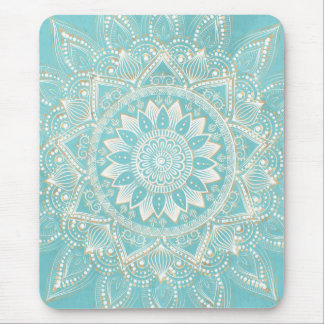 Elegant White Gold Mandala Sky Blue Design Mouse Pad
